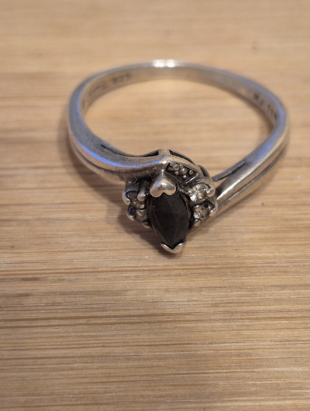 Sterling Silver Sapphire Marquise Stone With Cz  Ring